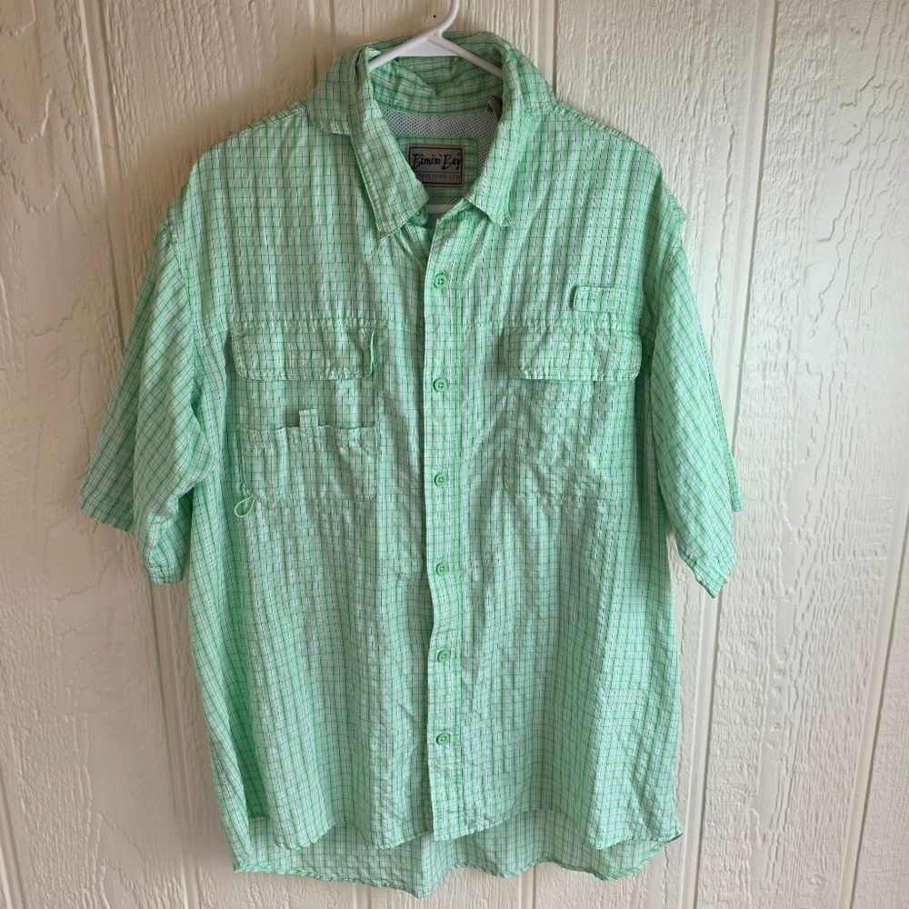 Men's Bimini Bay Mint Green Checkered Fishing Button-Down Shirt, Size XL